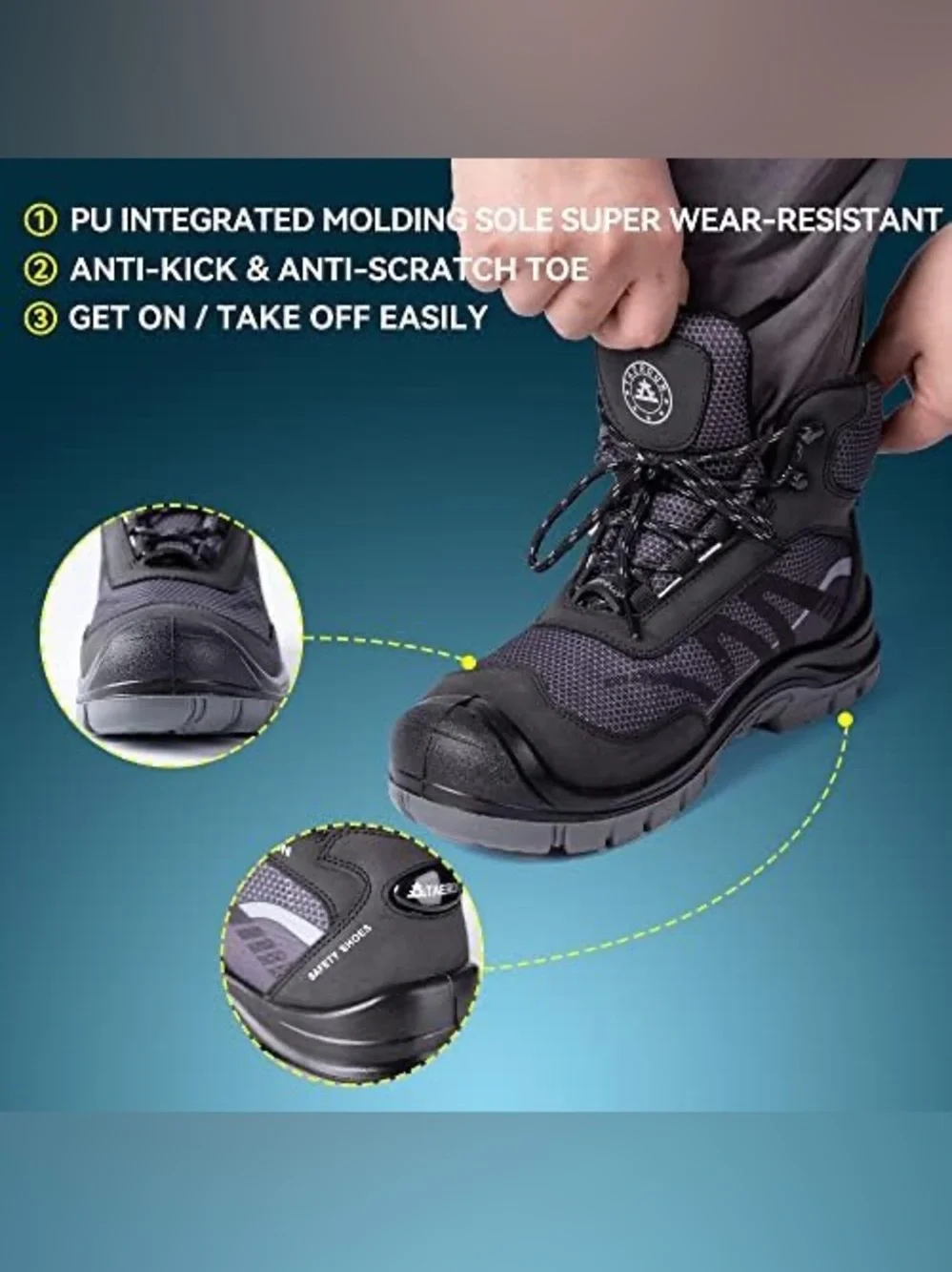 Taerdun Men's Black and Gray Lightweight Safety Boot sz 13